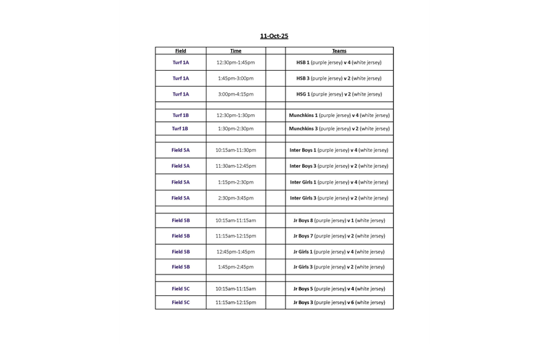 Fall Rec Schedule - October 11, 2025