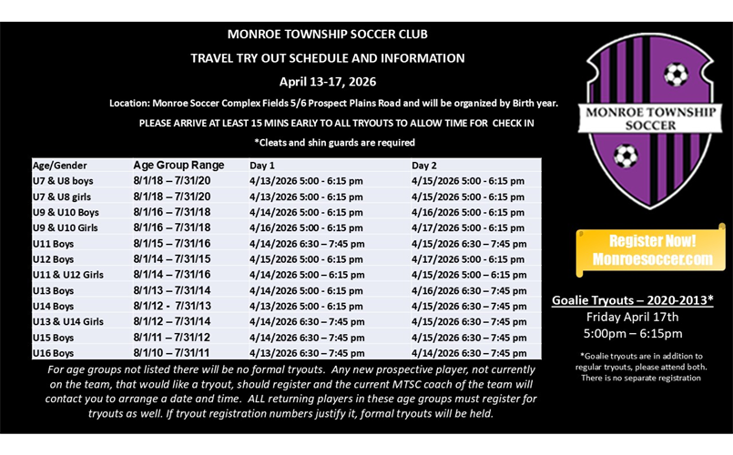 Travel Tryouts 2026/2027 Season