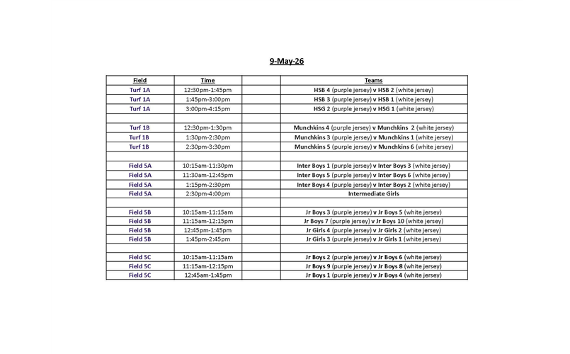 Spring Rec Schedule - May 9, 2026