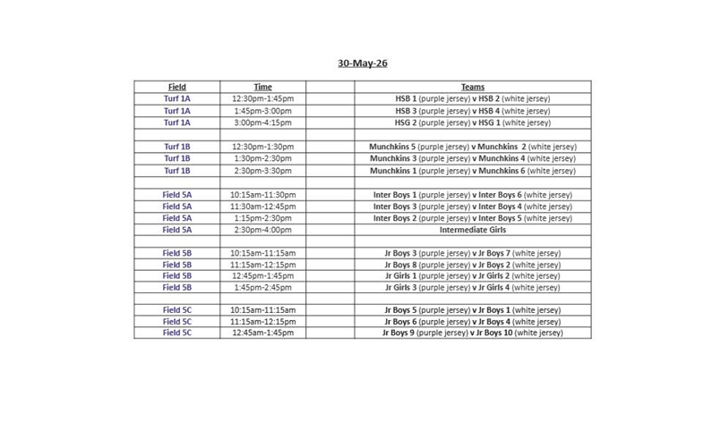 Spring Rec Schedule - May 30, 2026
