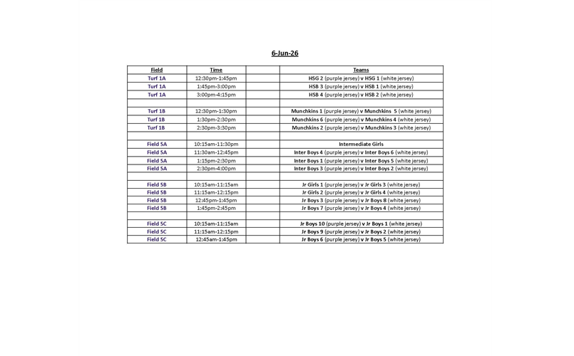 Spring Rec Schedule - June 6, 2026